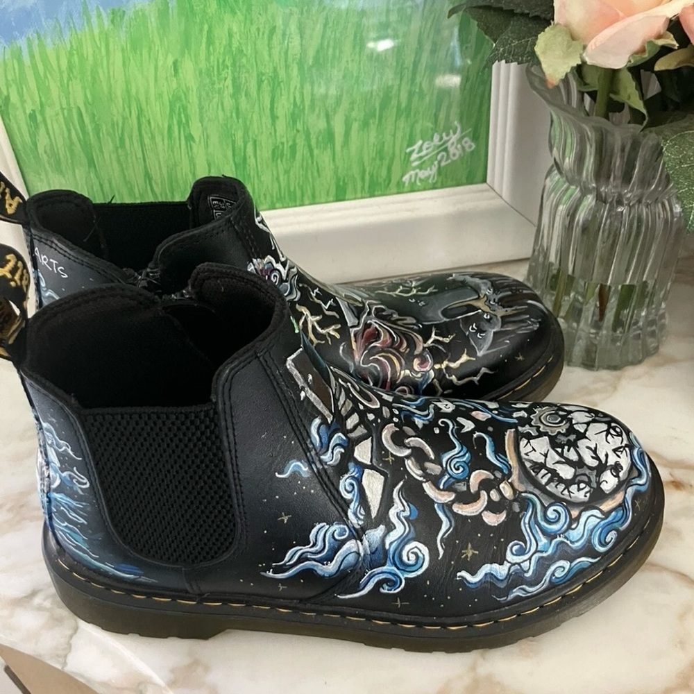 Dr. Martens Chelsea Custom Painted Air Wair Boots Jade Collins JCollarts New 9 - Picture 4 of 7